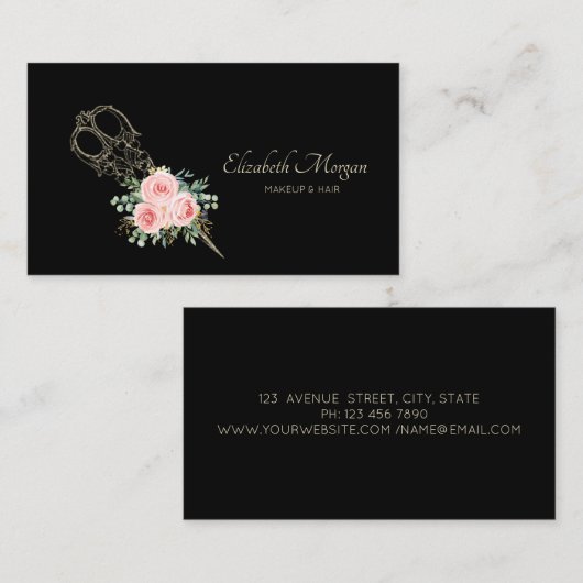 Carte De Visite Fleurs de ciseaux dorés professionnels (Devant / Derrière)