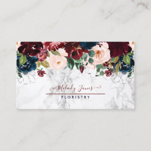 CARTE DE VISITE FLEURS DE COULEUR D'EAU RUSTIQUE BURGUNDY+BLUSH