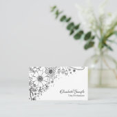 Carte De Visite Fleurs de Doodle Noir et Blanc Couleur dans l'imag (Debout devant)