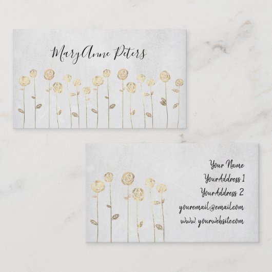 Carte De Visite fleurs de feuille d'or (Devant / Derrière)