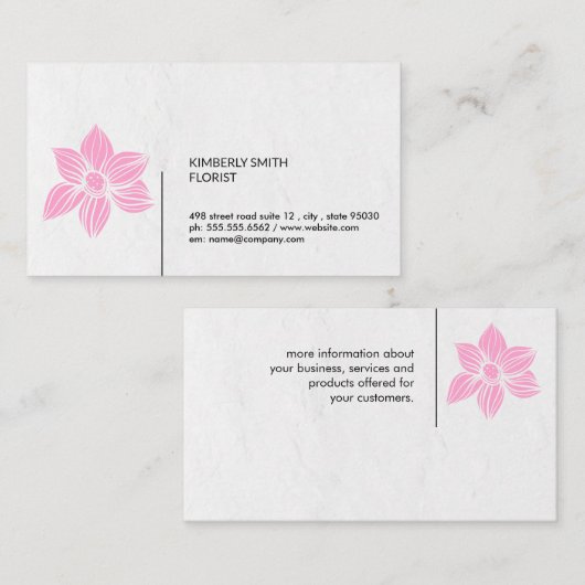 Carte De Visite Fleurs de fleuriste rose (Devant / Derrière)