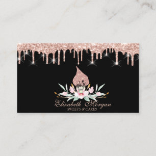 Carte De Visite Fleurs de Fouet Pailletées Rose Gold Gouttes de Pâ