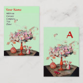 Carte De Visite FLEURS DE FRUITS DE SAISON, MONOGRAMME FEUILLE Ver (Devant / Derrière)