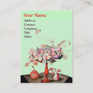 Carte De Visite FLEURS DE FRUITS DE SAISON, MONOGRAMME FEUILLE Ver