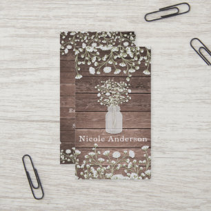 Carte De Visite Fleurs de Gypsophile Bois Rustique Campagne Chic