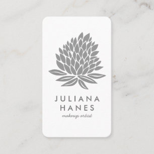 Carte De Visite Fleurs de Lotus Chic Minimaliste Gris & Blanc