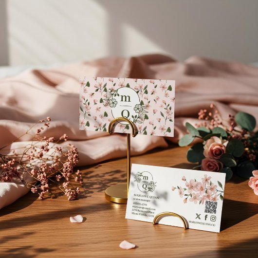 Carte De Visite Fleurs de Luxe Modernes Monogramme Aquarelle Éléga