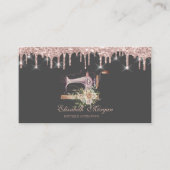 Carte De Visite Fleurs de machine à coudre Rose gouttes d'or boula (Devant)