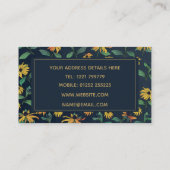 Carte De Visite Fleurs de marguerite dorées noires Design bleu fon (Dos)