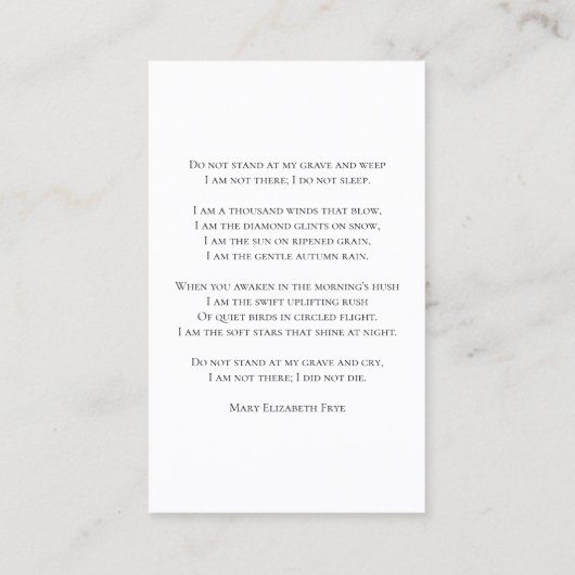 Carte De Visite Fleurs de marguerite jaune pâle Prière funéraire (Dos)