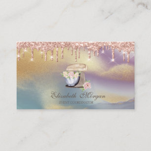 Carte De Visite Fleurs de mélangeur rétro en or rose holographique