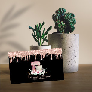 Carte De Visite Fleurs de Mixer Rose Gold Gouttes Noires Votre Log