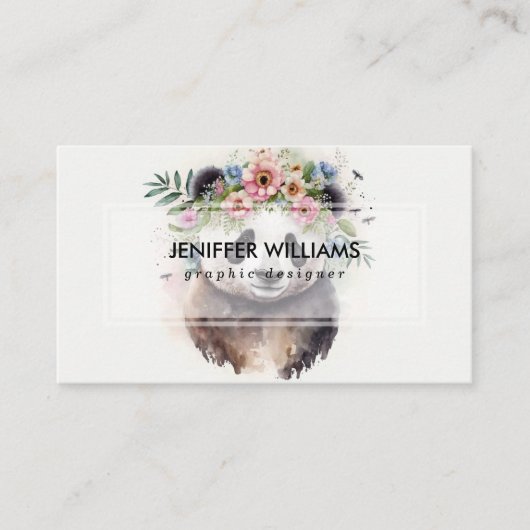 Carte De Visite Fleurs de Panda Aquarelle (Devant)