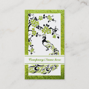 Carte De Visite Fleurs de paon noir, vert et cerisier