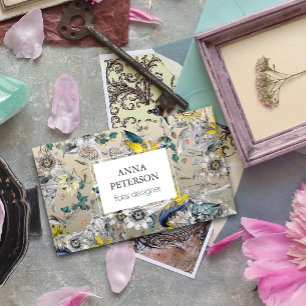 Carte De Visite Fleurs de passion élégantes sur gris argenté