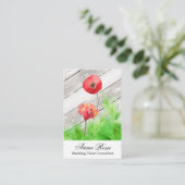 Carte De Visite *~* Fleurs de pavot rouge rustique Fille Bois Vint (Debout devant)