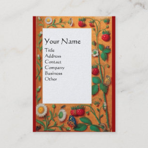 CARTE DE VISITE FLEURS DE PRINTEMPS, FRAISES ET BOUTEILLES