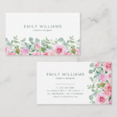Carte de visite Fleurs de rose rose aquarelle (Devant / Derrière)