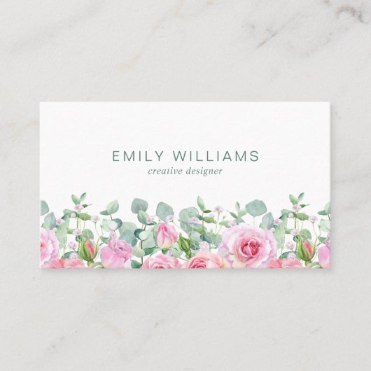 Carte de visite Fleurs de rose rose aquarelle (Devant)