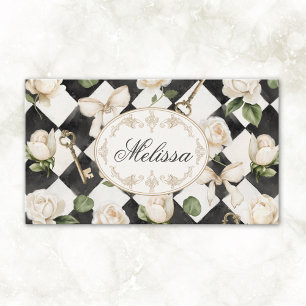 Carte De Visite Fleurs de rose vintage en diamant noir et blanc Mo