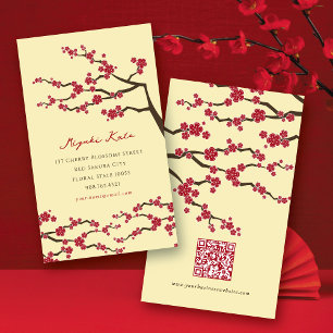Carte De Visite Fleurs de Sakura Rouges Fleurs de Cerisier Chic Or