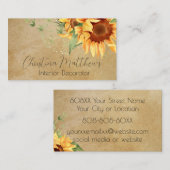 Carte De Visite Fleurs de soleil aquarelle sur Parchemin rustique (Devant / Derrière)