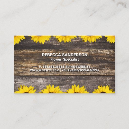 Carte De Visite Fleurs de soleil | Bois et vignes rustiques (Dos)