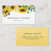 Carte De Visite Fleurs de soleil d'aquarelle et Feuilles d'eucalyp (Devant / Derrière)