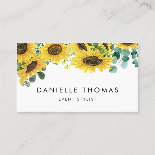 Carte De Visite Fleurs de soleil d'aquarelle et Feuilles d'eucalyp (Devant)