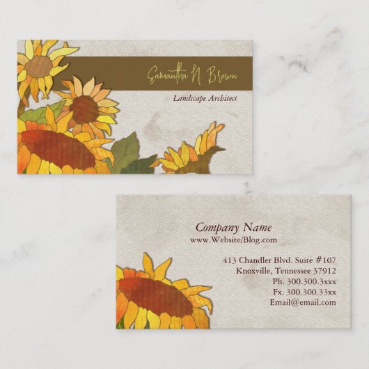 Carte De Visite Fleurs de soleil d'automne uniques (Devant / Derrière)