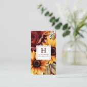 Carte De Visite Fleurs de soleil florales rustiques Monogramme Bou (Debout devant)