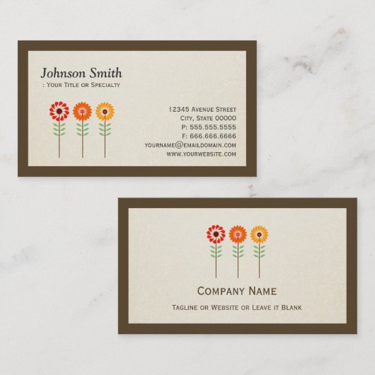 Carte De Visite Fleurs de soleil mignonnes - Design moderne (Devant / Derrière)