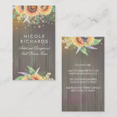 Carte De Visite Fleurs de soleil rustiques et lampes à cordes Bois (Devant / Derrière)