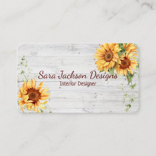 Carte De Visite Fleurs de soleil rustiques sur bois avec code QR (Devant)