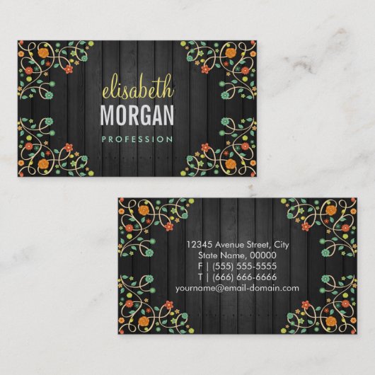 Carte De Visite Fleurs de tourbillon mignonnes sur bois foncé (Devant / Derrière)