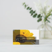 Carte De Visite Fleurs de tournesol jaune rectangle de monogramme (Debout devant)