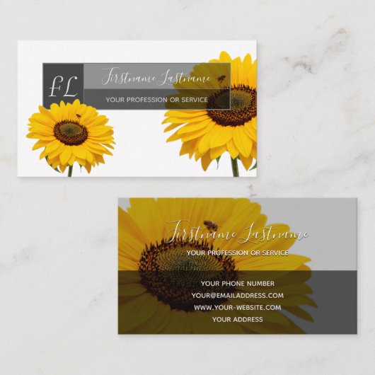 Carte De Visite Fleurs de tournesol jaune rectangle de monogramme (Devant / Derrière)