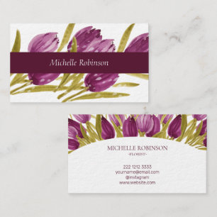 Carte De Visite Fleurs de tulipes à l'aquarelle élégante Professio