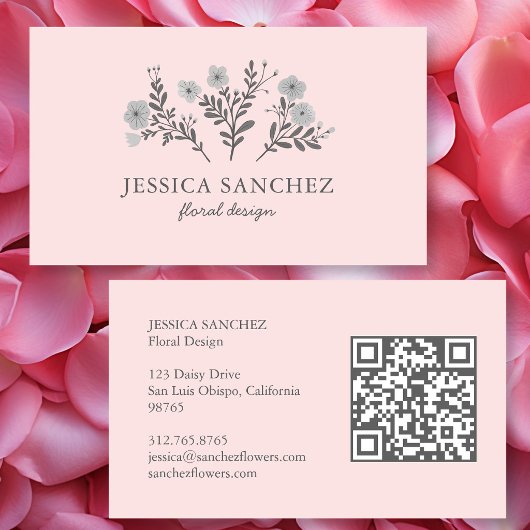 Carte De Visite Fleurs délicates Élégant Chic Moderne Minimal Code
