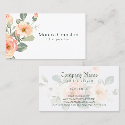 Carte de visite Fleurs délicates rose pâle (Devant / Derrière)