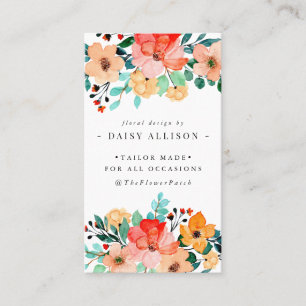 Carte de visite Fleurs d'été Aquarelle Brillante