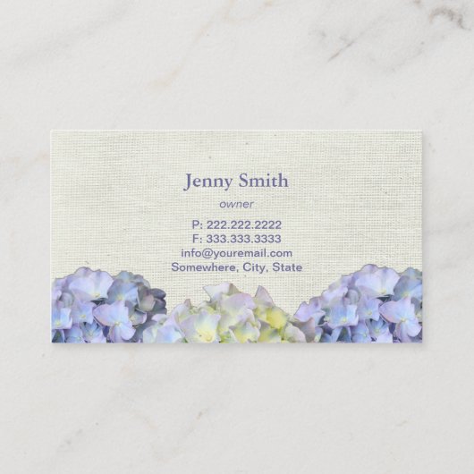 Carte De Visite Fleurs d'Hydrangée Bleue Rustique Élégant (Dos)