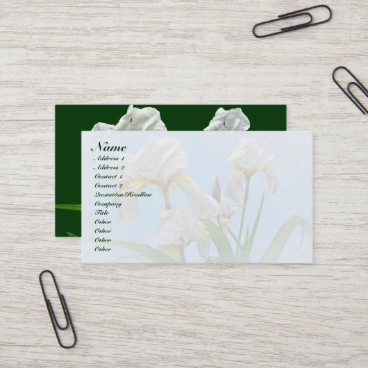 Carte De Visite Fleurs d'Iris à poils blancs (Devant/Arrière en situation)
