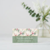 Carte De Visite Fleurs d'orchidée verte rose Nom de site web d'ent (Debout devant)