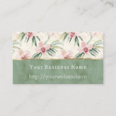 Carte De Visite Fleurs d'orchidée verte rose Nom de site web d'ent (Devant)