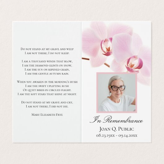 Carte De Visite Fleurs d'orchidées roses Prière commémorative funé (Extérieur déplié)