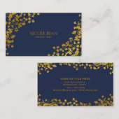 Carte De Visite Fleurs élégantes bleues et baby's breath ton doré (Devant / Derrière)