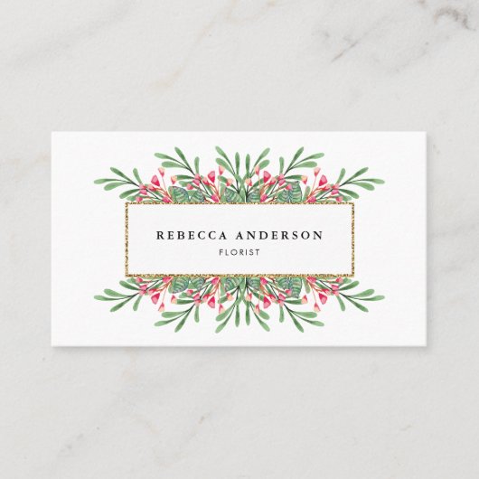 Carte De Visite Fleurs Élégantes Faux Parties scintillant d'or fle (Devant)