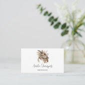 Carte De Visite Fleurs Élégantes Feuillage et plumes (Debout devant)