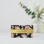 Carte De Visite Fleurs élégantes Vintage Gold Band (Debout devant)